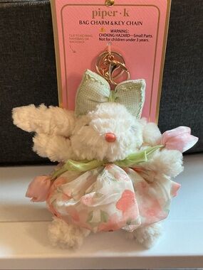 Piper K Large Bunny Bag Charm w Key Fob NEW